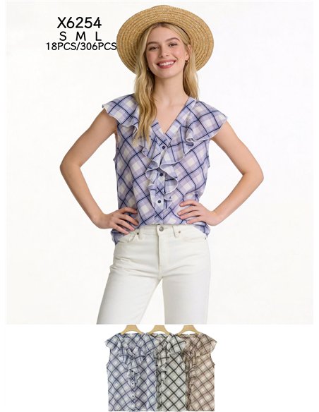 Blusa cuadros con volantes