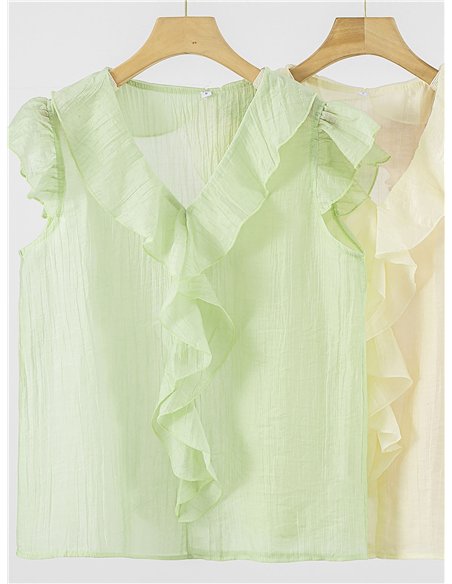 Blusa efecto seda sin mangas con volante