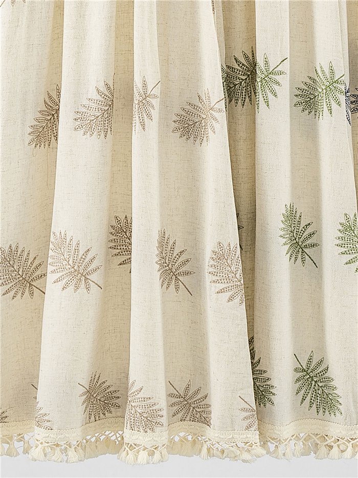 Vestido boho largo de lino con hojas bordadas