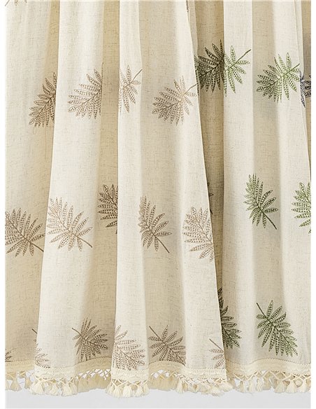 Vestido boho largo de lino con hojas bordadas