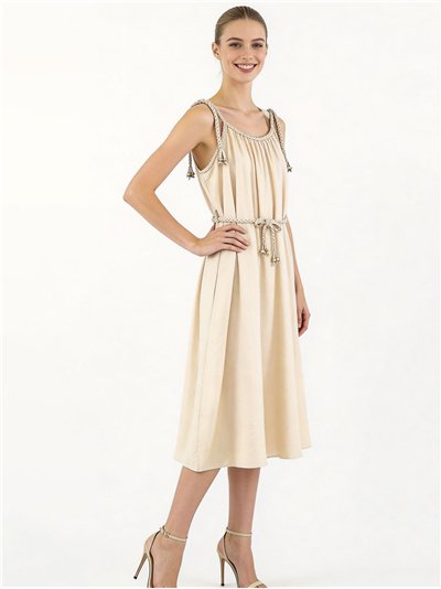 Vestido midi de tirantes con cordón