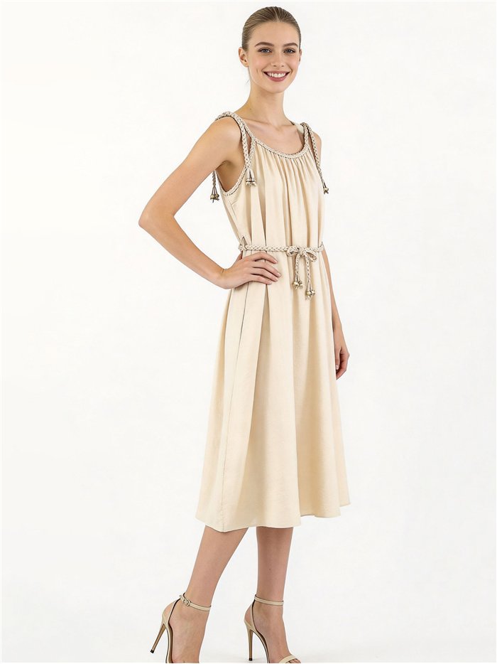 Vestido midi de tirantes con cordón