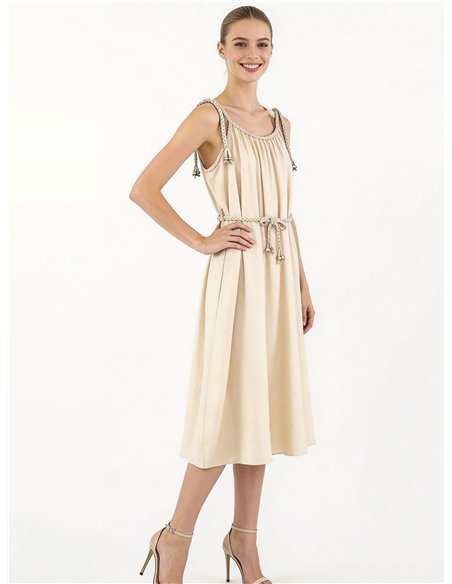 Vestido midi de tirantes con cordón