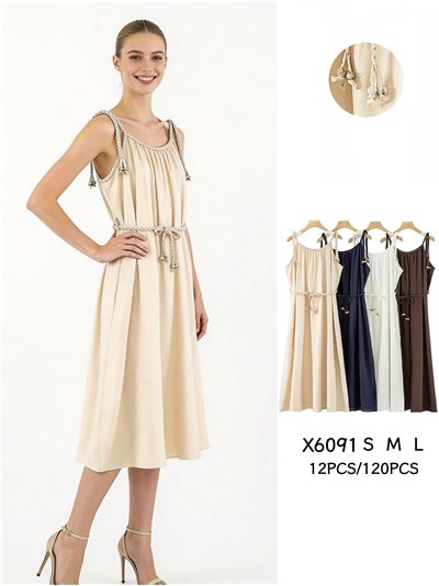 Vestido midi de tirantes con cordón 2