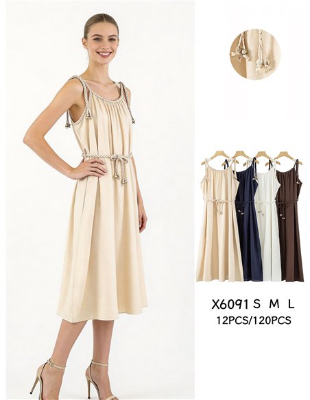 Vestido midi de tirantes con cordón