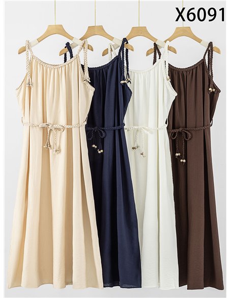 Vestido midi de tirantes con cordón