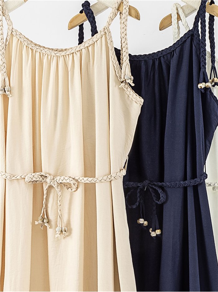 Vestido midi de tirantes con cordón