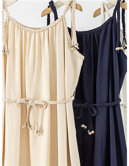 Vestido midi de tirantes con cordón