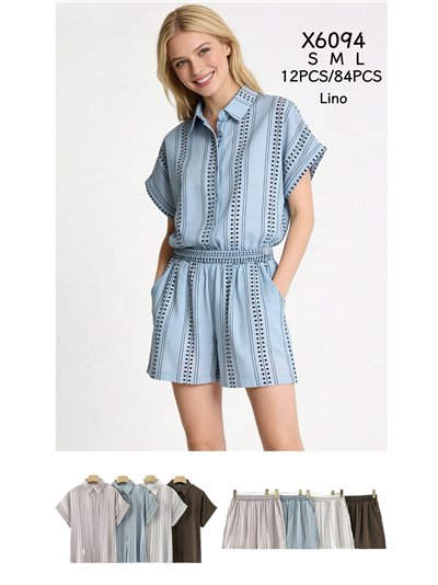 Conjunto camisa rayas de lino y short 2