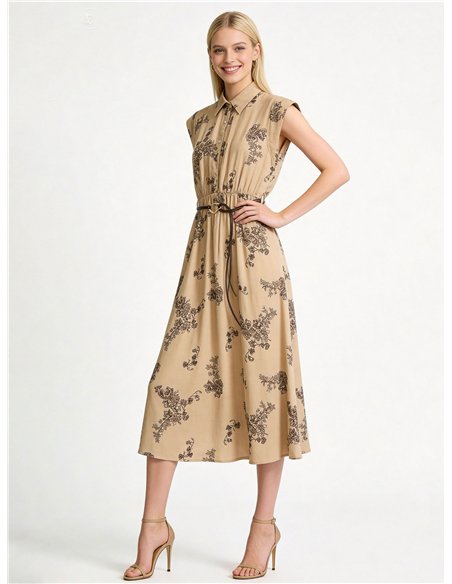 Robe chemise midi à fleurs avec ceinture