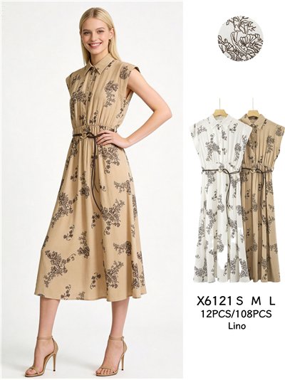 Vestido camisero midi floral con cinturón 2