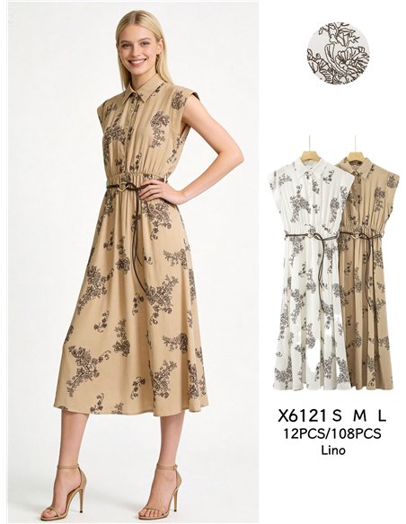 Robe chemise midi à fleurs avec ceinture