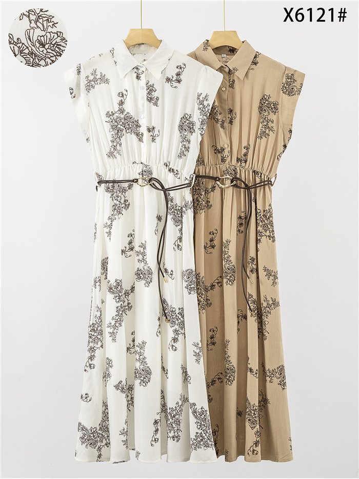 Robe chemise midi à fleurs avec ceinture