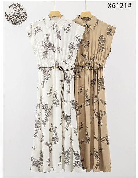 Robe chemise midi à fleurs avec ceinture