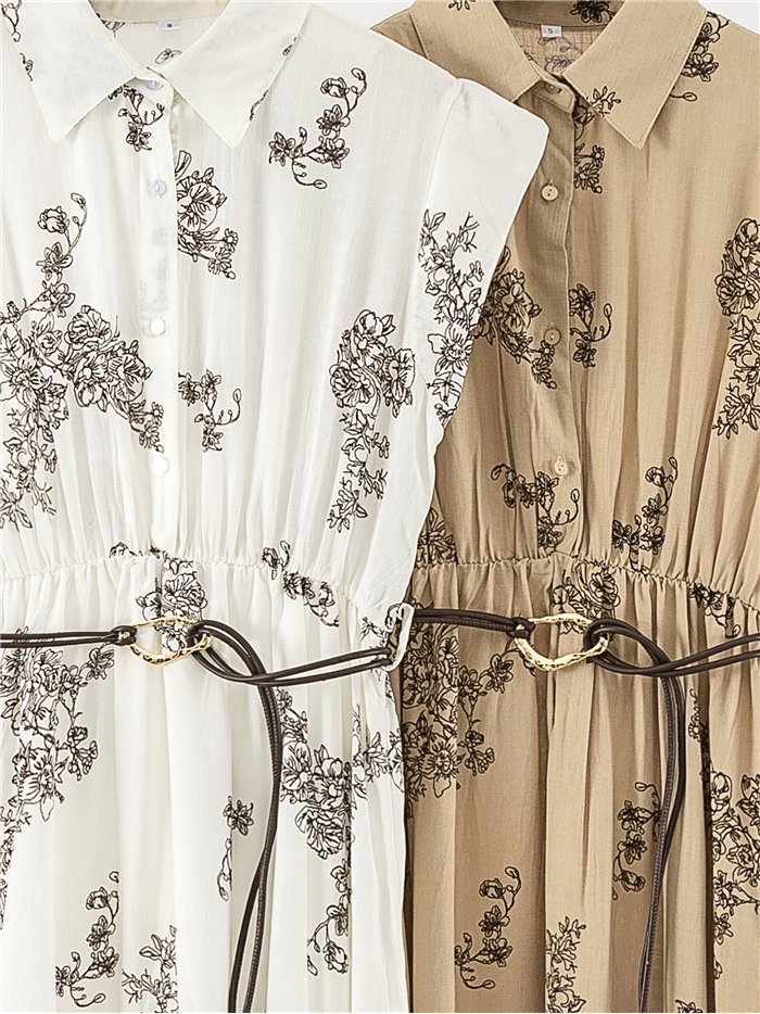 Robe chemise midi à fleurs avec ceinture