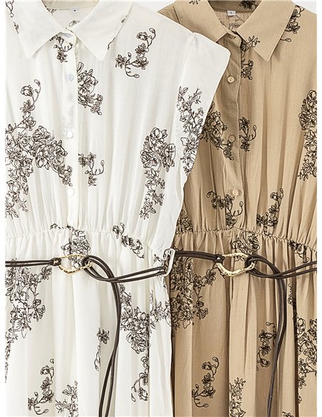 Robe chemise midi à fleurs avec ceinture