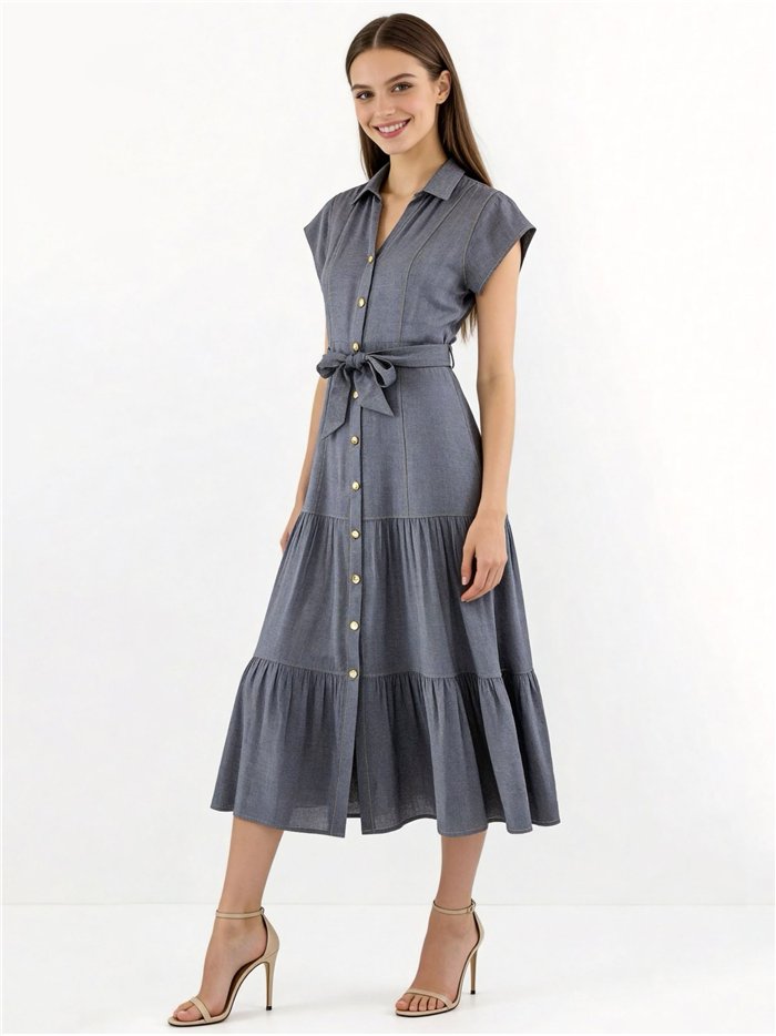 Robe midi boutonnée avec ceinture
