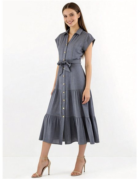 Robe midi boutonnée avec ceinture