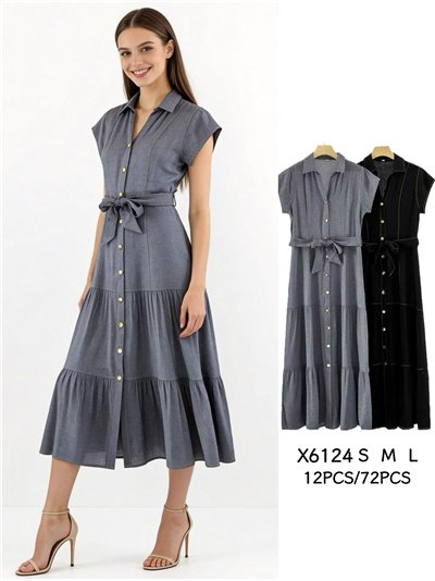 Robe midi boutonnée avec ceinture 2