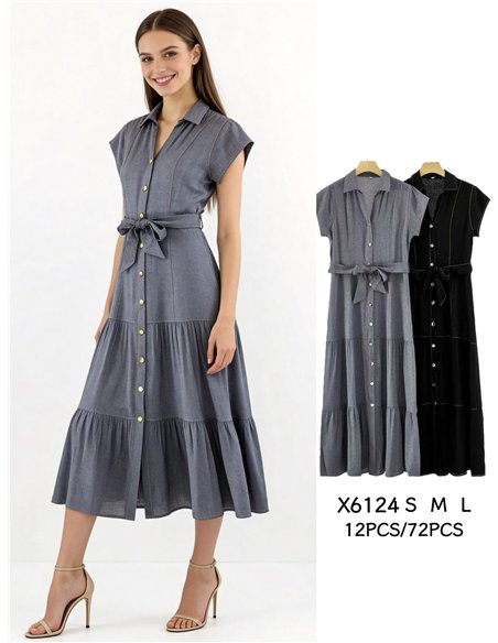 Robe midi boutonnée avec ceinture