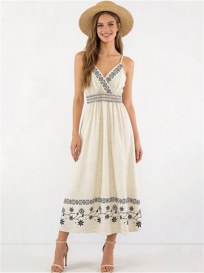 Abito lungo ricamato con spalline