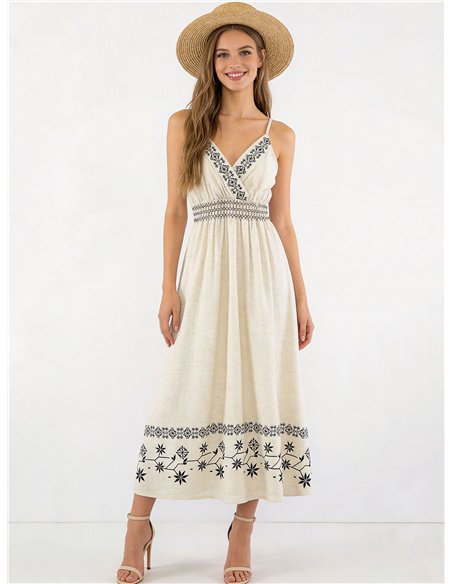 Abito lungo ricamato con spalline