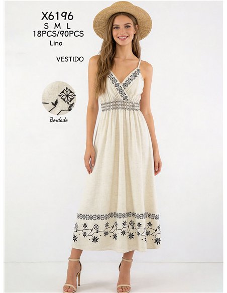 Abito lungo ricamato con spalline