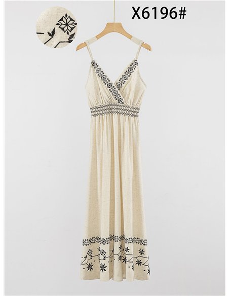 Abito lungo ricamato con spalline