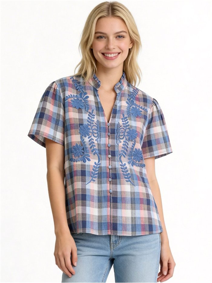 Blusa cuadros con bordado floral