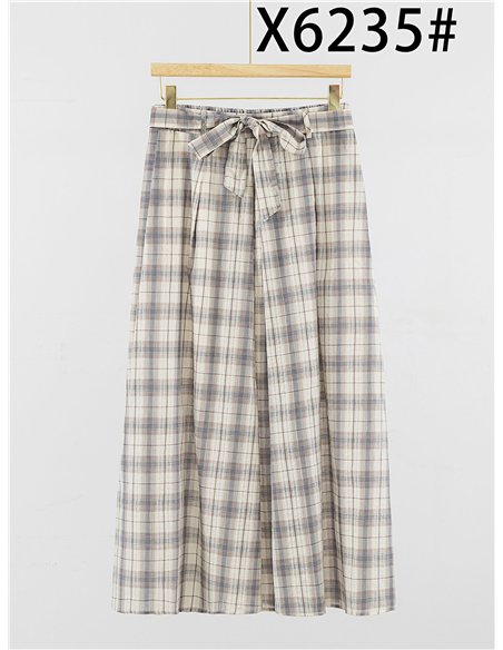 Falda midi cuadros con lazada