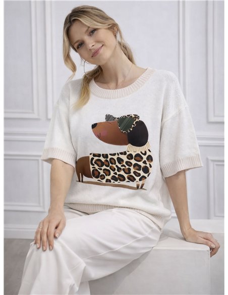 Dachshund charm knit top