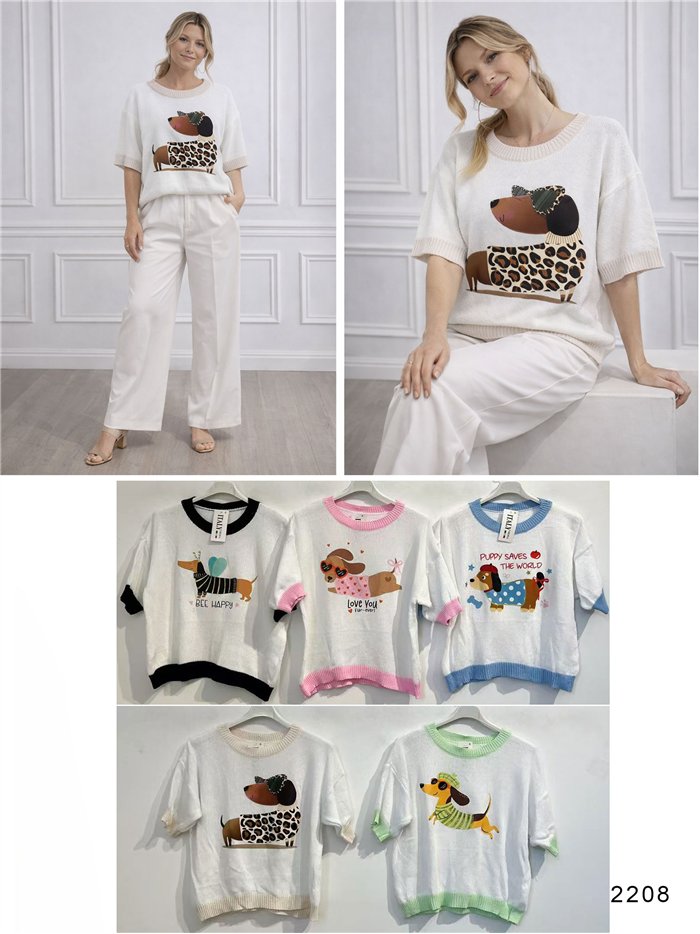 Dachshund charm knit top