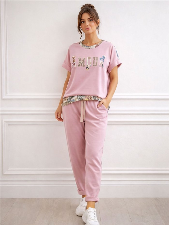 Ensemble sweat-shirt et pantalon à bordure florale Amour