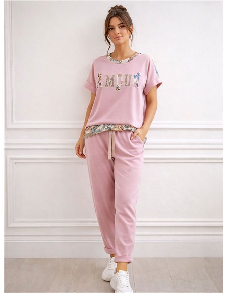 Ensemble sweat-shirt et pantalon à bordure florale Amour