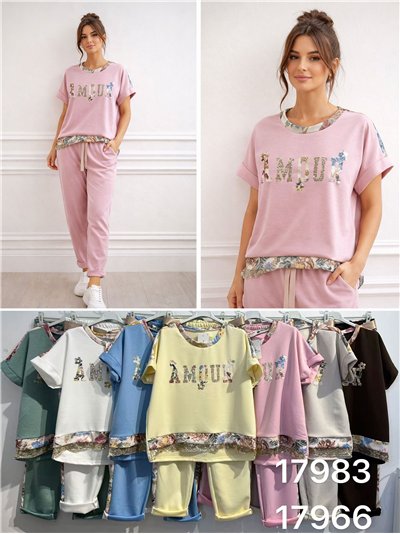 Ensemble sweat-shirt et pantalon à bordure florale Amour 2