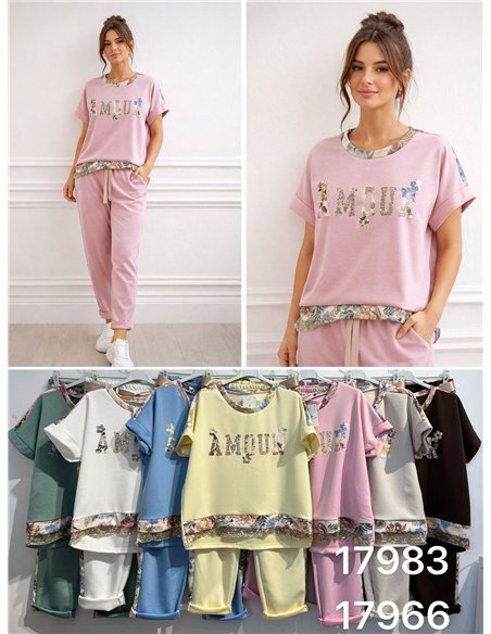 Ensemble sweat-shirt et pantalon à bordure florale Amour