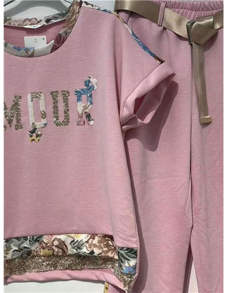 Ensemble sweat-shirt et pantalon à bordure florale Amour