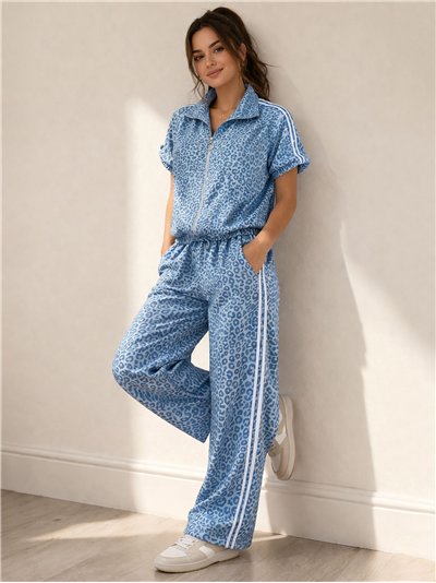 Ensemble sweat-shirt zippé et pantalon à imprimé animal