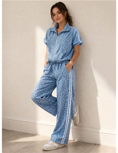 Ensemble sweat-shirt zippé et pantalon à imprimé animal