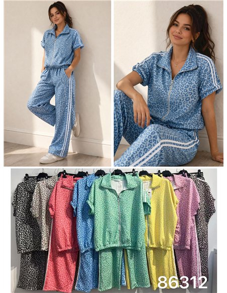 Ensemble sweat-shirt zippé et pantalon à imprimé animal