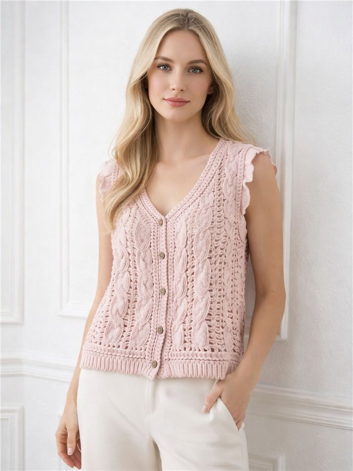 Gilet en crochet ajouré avec boutons