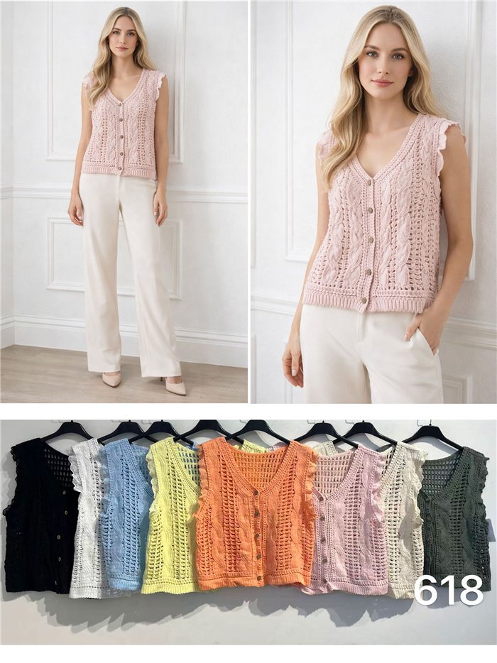 Gilet en crochet ajouré avec boutons