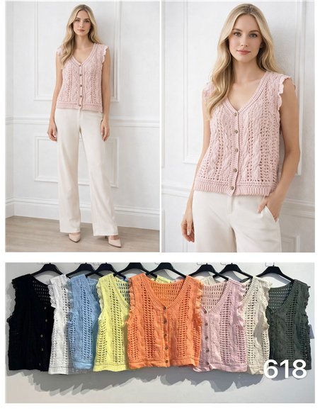 Gilet en crochet ajouré avec boutons