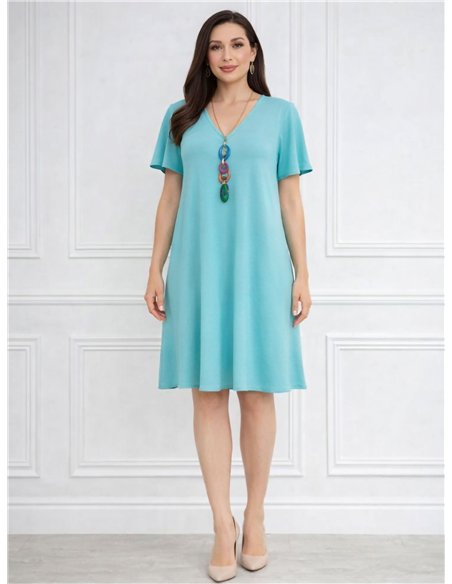 Vestido midi fluido escote en v con collar