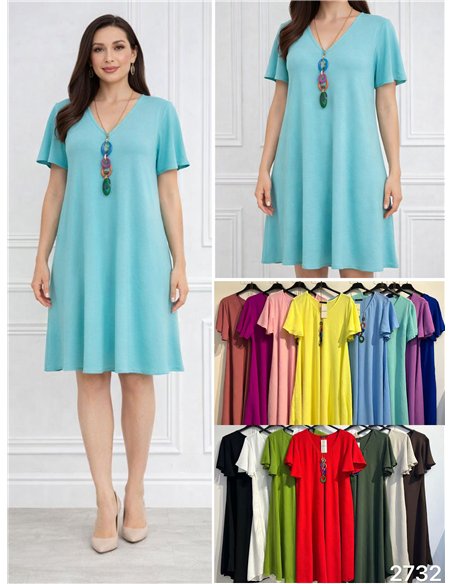 Vestido midi fluido escote en v con collar