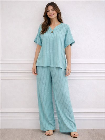 Gestreiftes, fließendes Blusen- und Hosen-Set in Übergröße