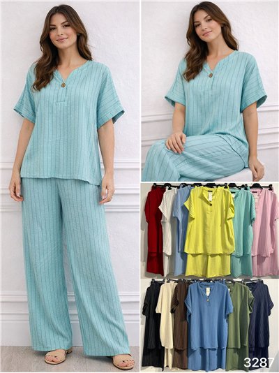 Gestreiftes, fließendes Blusen- und Hosen-Set in Übergröße 2