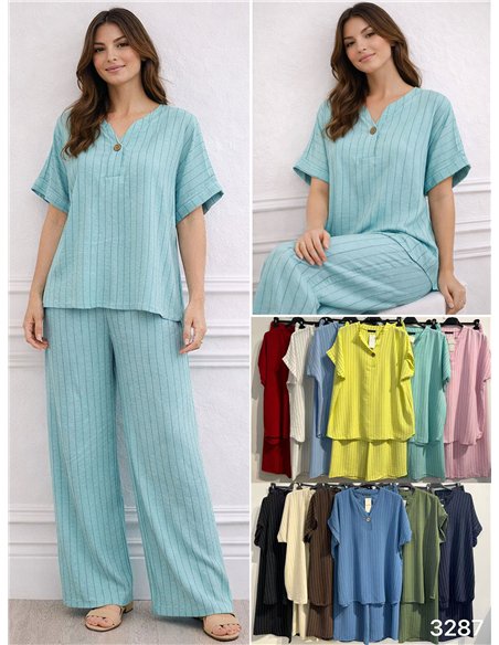 Gestreiftes, fließendes Blusen- und Hosen-Set in Übergröße