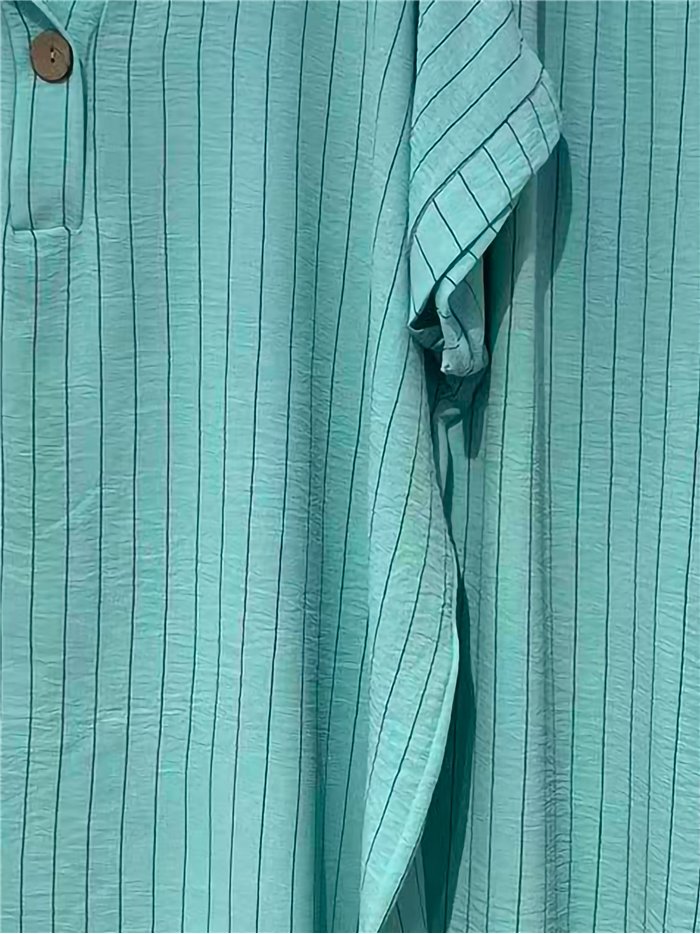 Gestreiftes, fließendes Blusen- und Hosen-Set in Übergröße