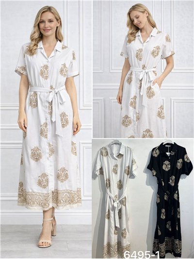 Vestido camiseiro barroco bordado com cinto. 2